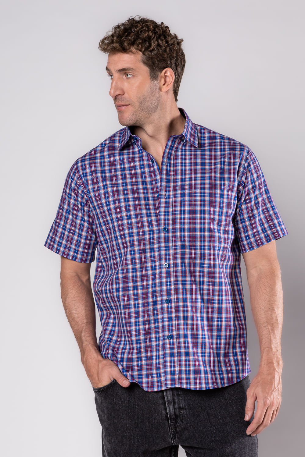 Camisa Xadrez em Algodão MC Azul Escuro