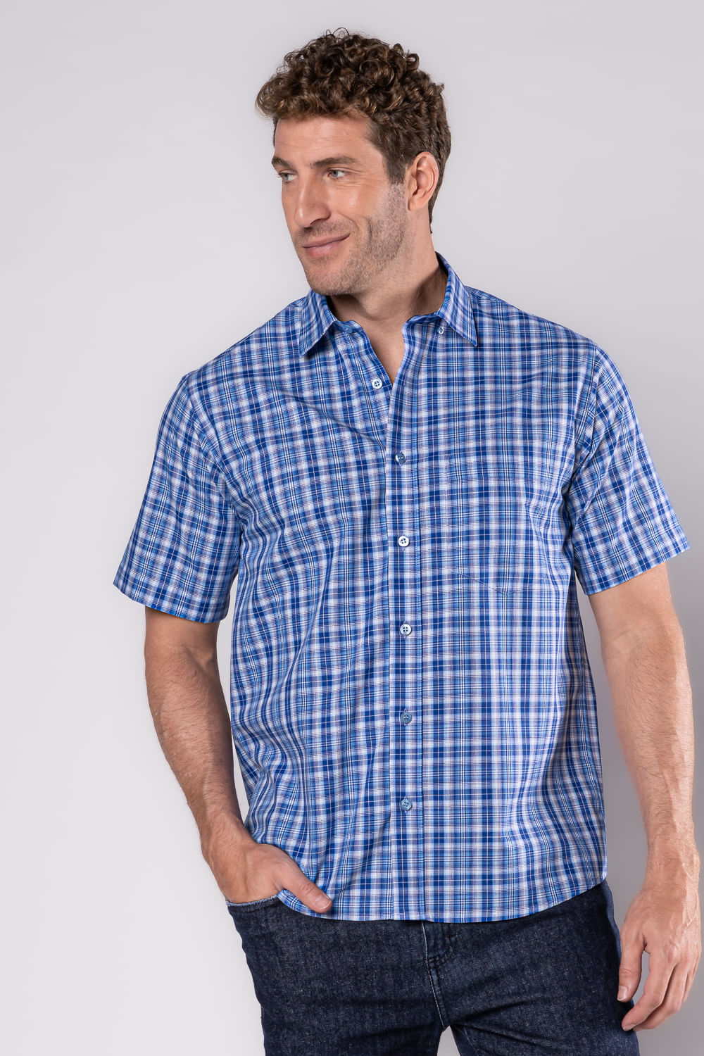Camisa Xadrez em Algodão MC Azul