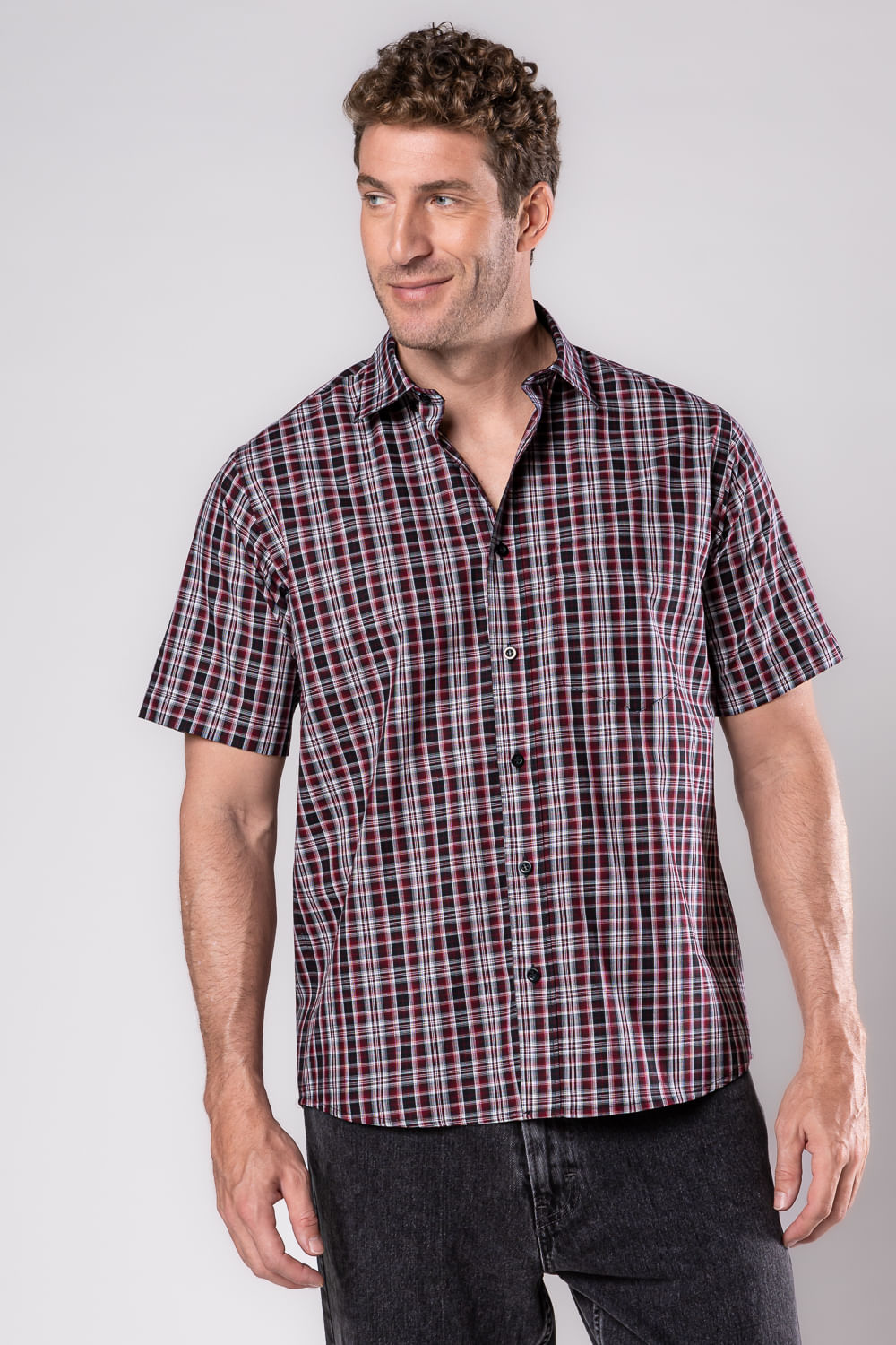 Camisa Xadrez em Algodão MC Bordo