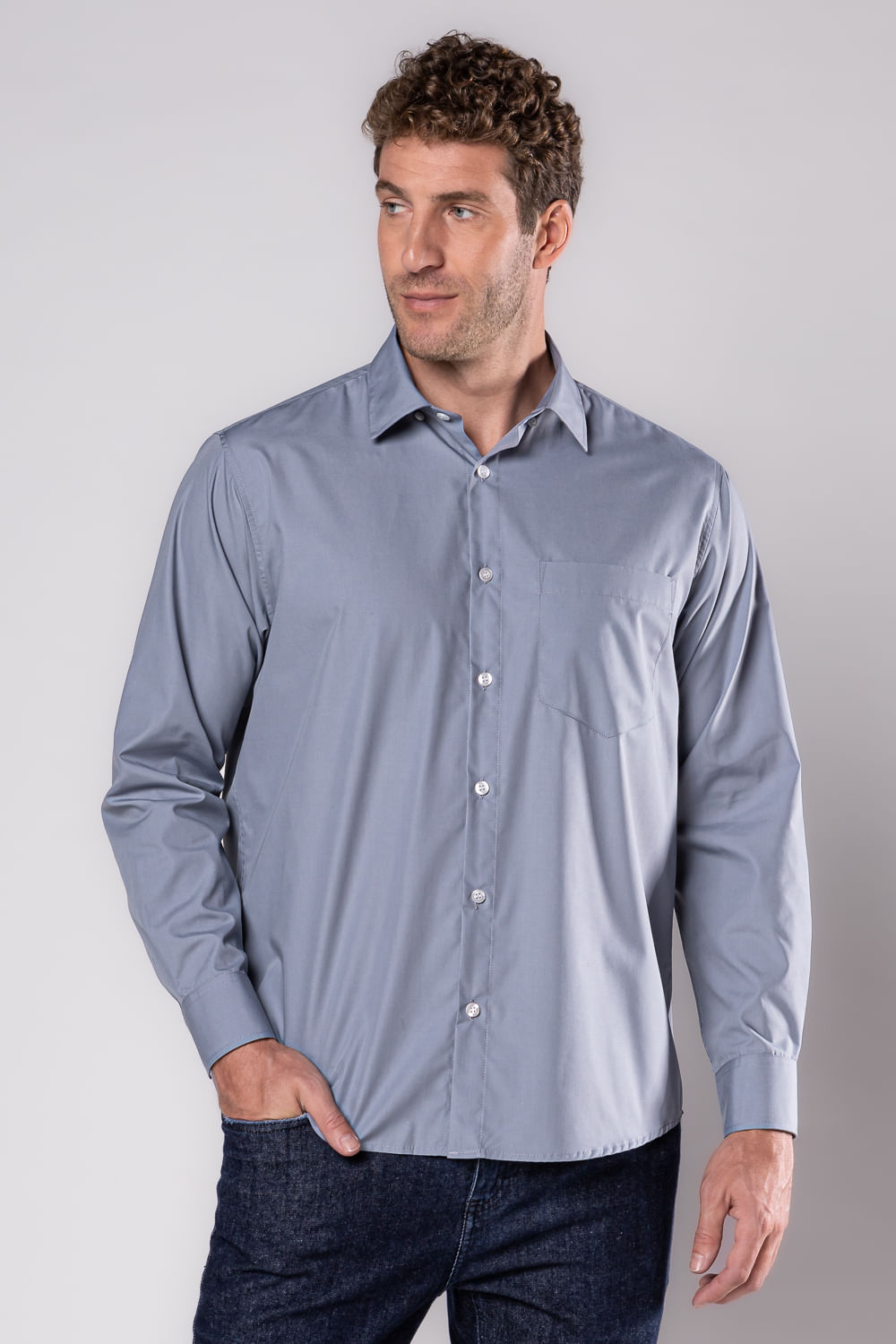 Camisa Social Algodão Misto Cinza