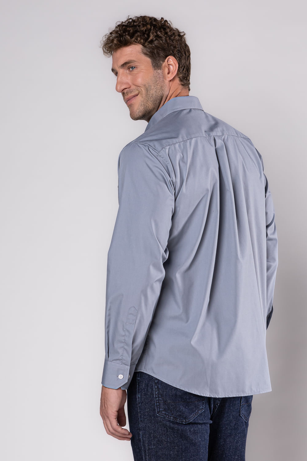 Camisa Social Algodão Misto Cinza