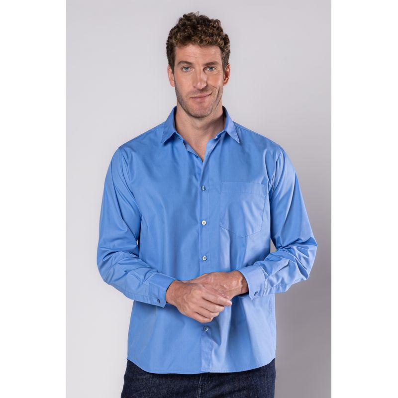 Camisa Social Algodão Misto Azul