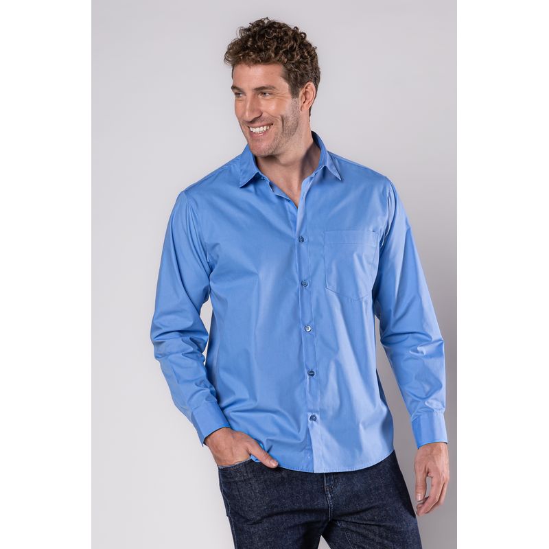 Camisa Social Algodão Misto Azul