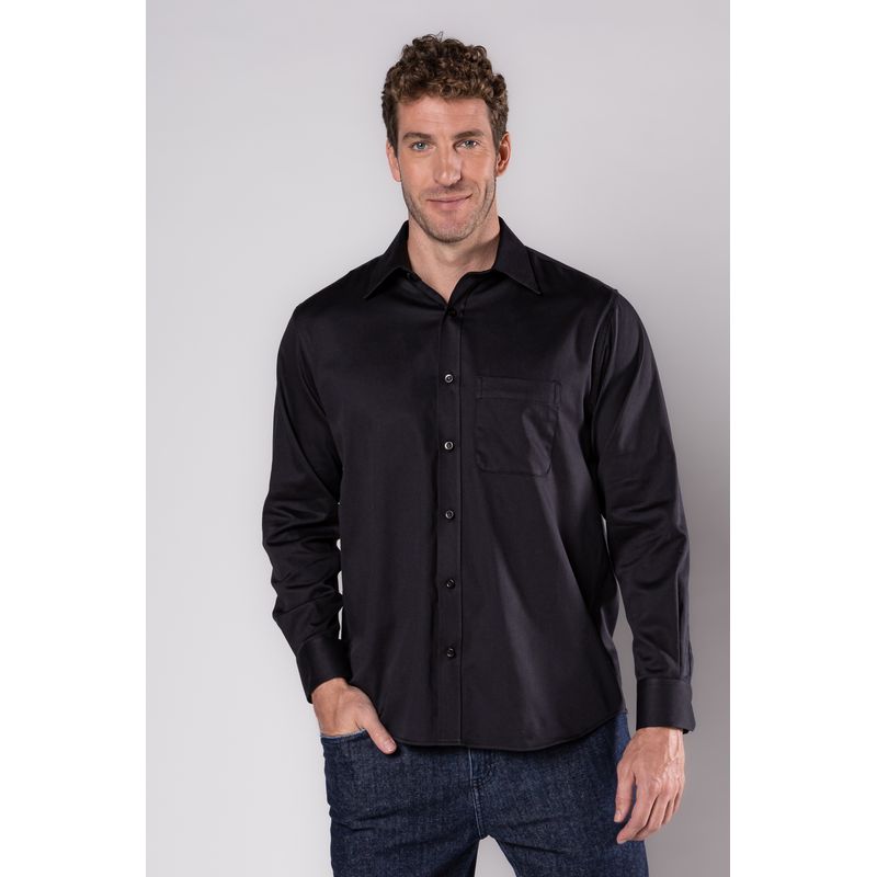 Camisa Social Algodão com Elastano Preto