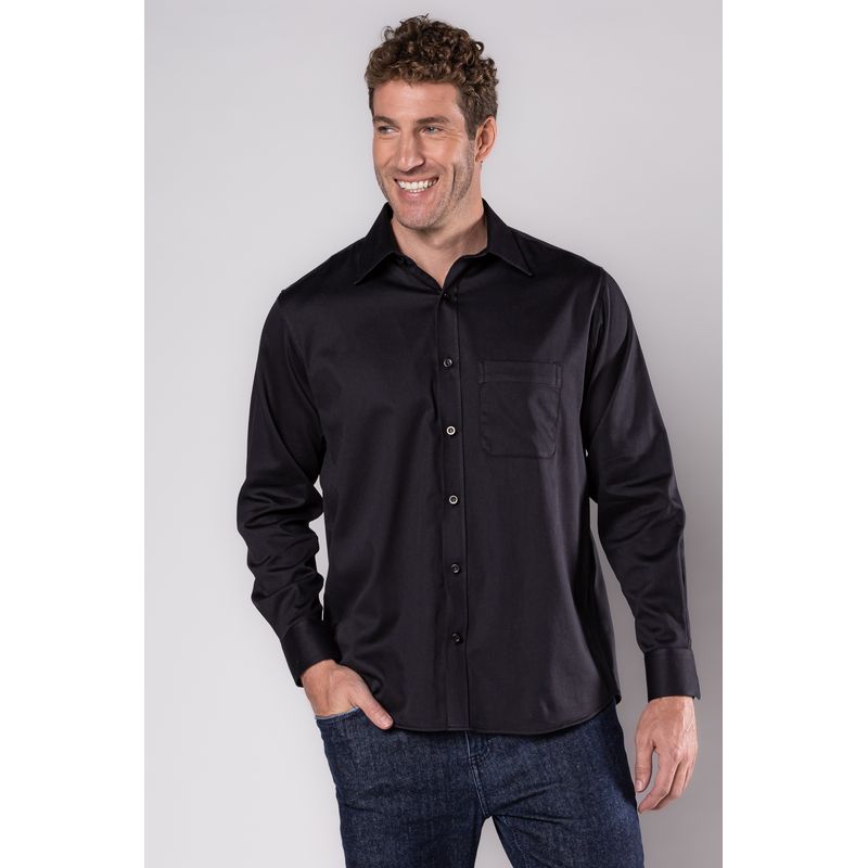 Camisa Social Algodão com Elastano Preto