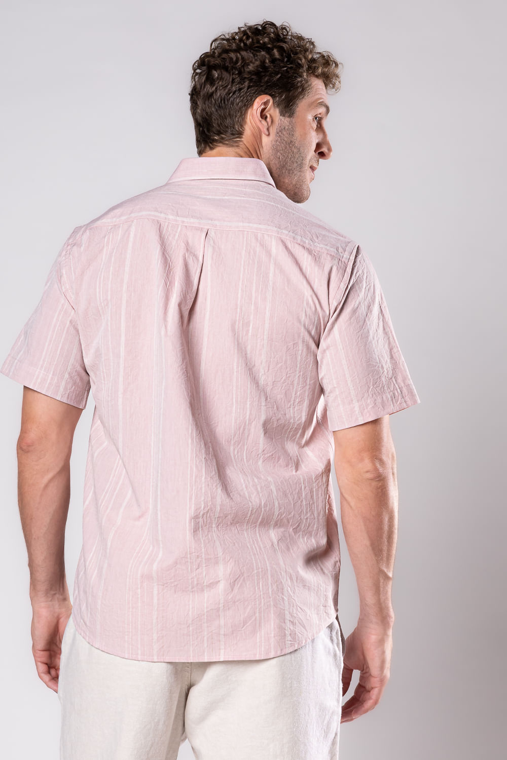 Camisa Maquinetada Algodão MC Rosa