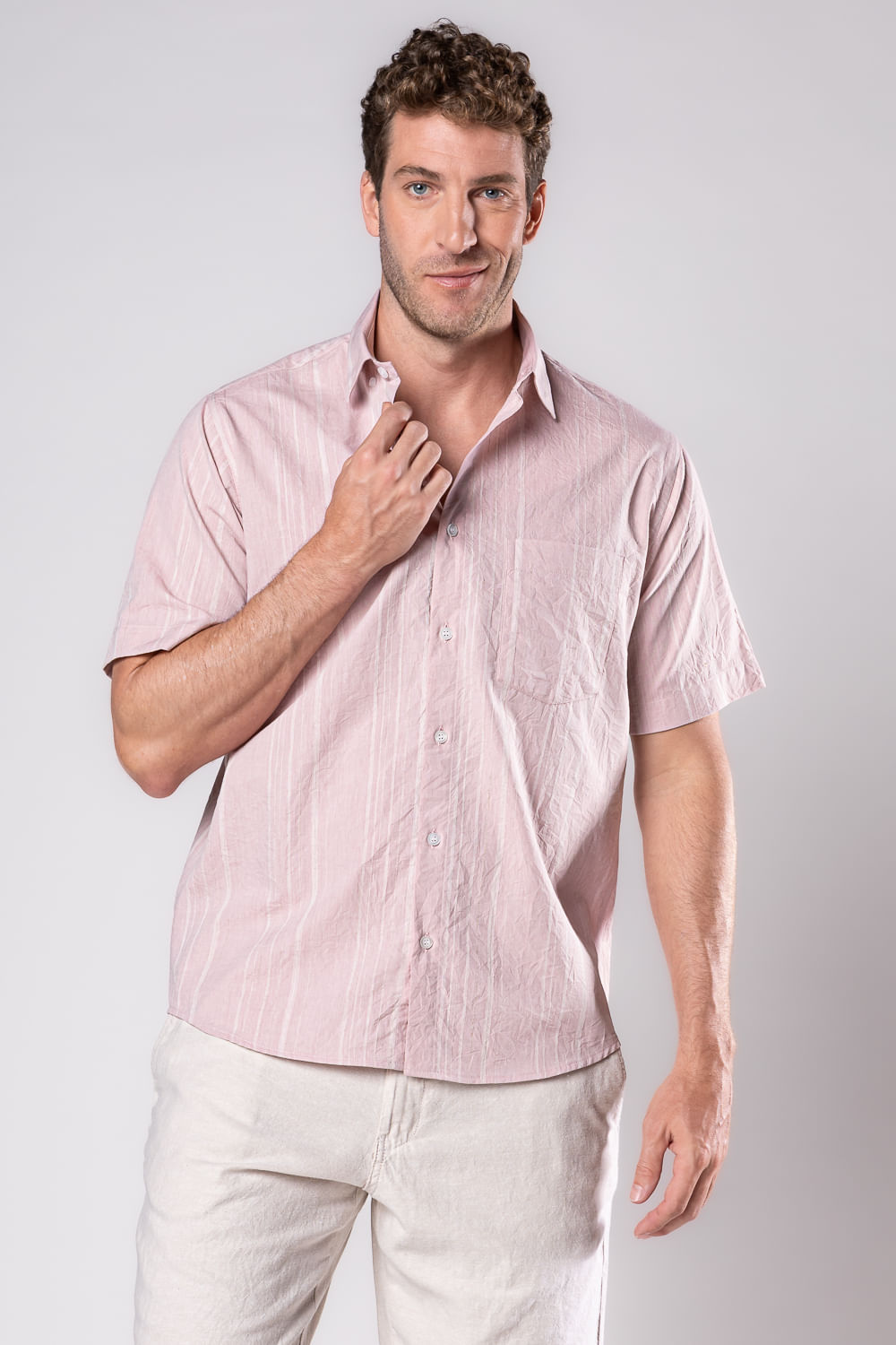 Camisa Maquinetada Algodão MC Rosa