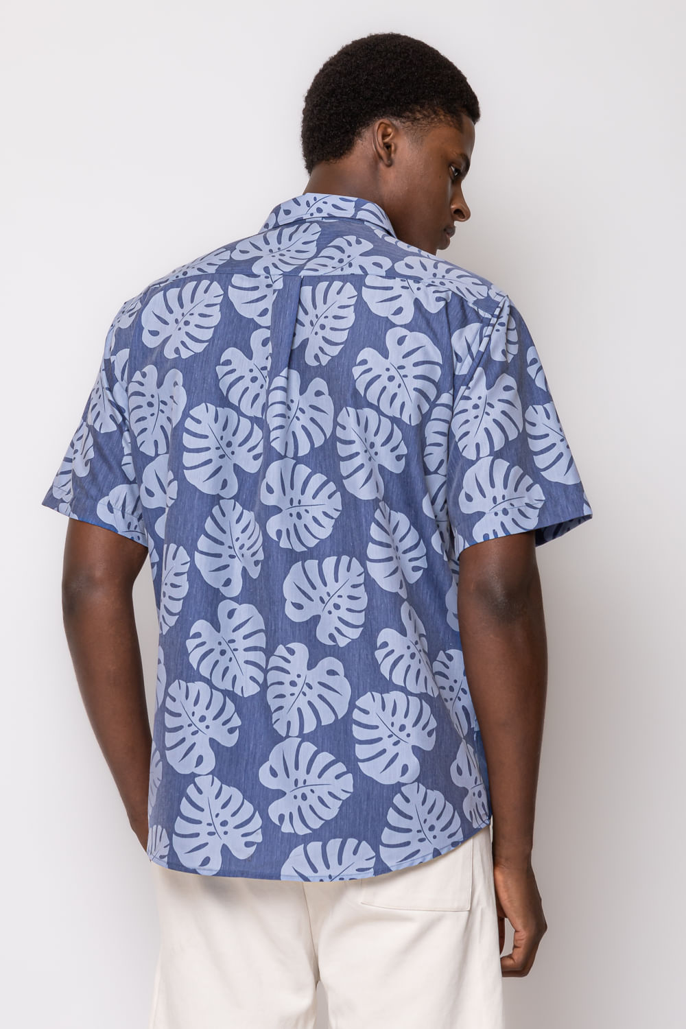 Camisa Estampada Microfibra com Viscose MC Azul Escuro