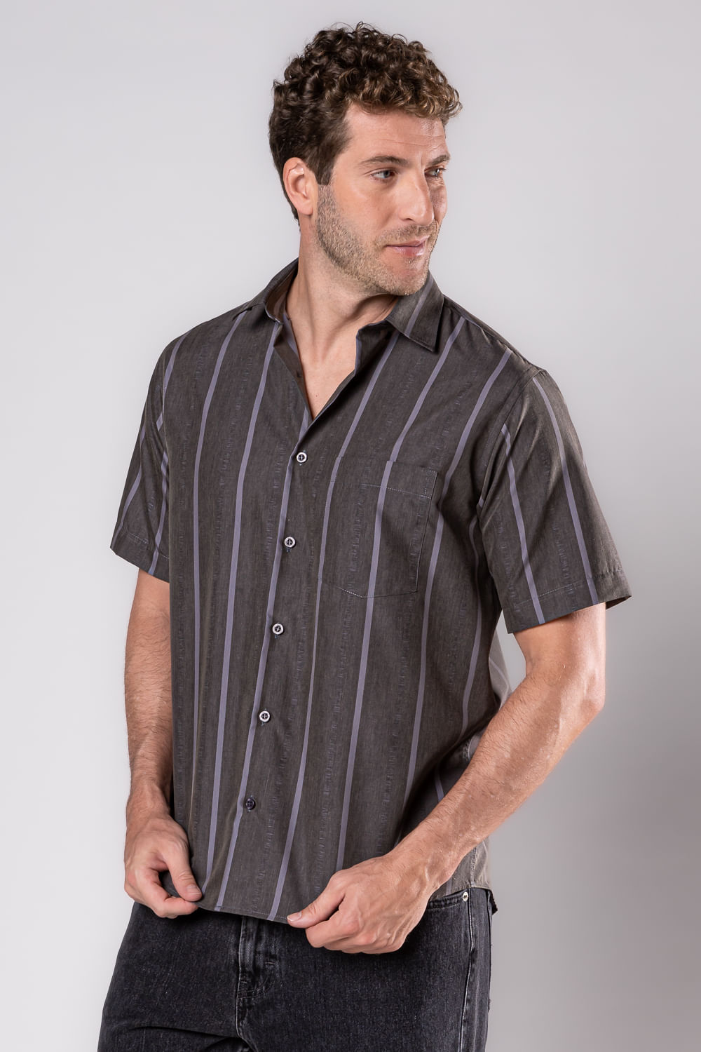 Camisa Estampada Microfibra com Viscose MC Preto