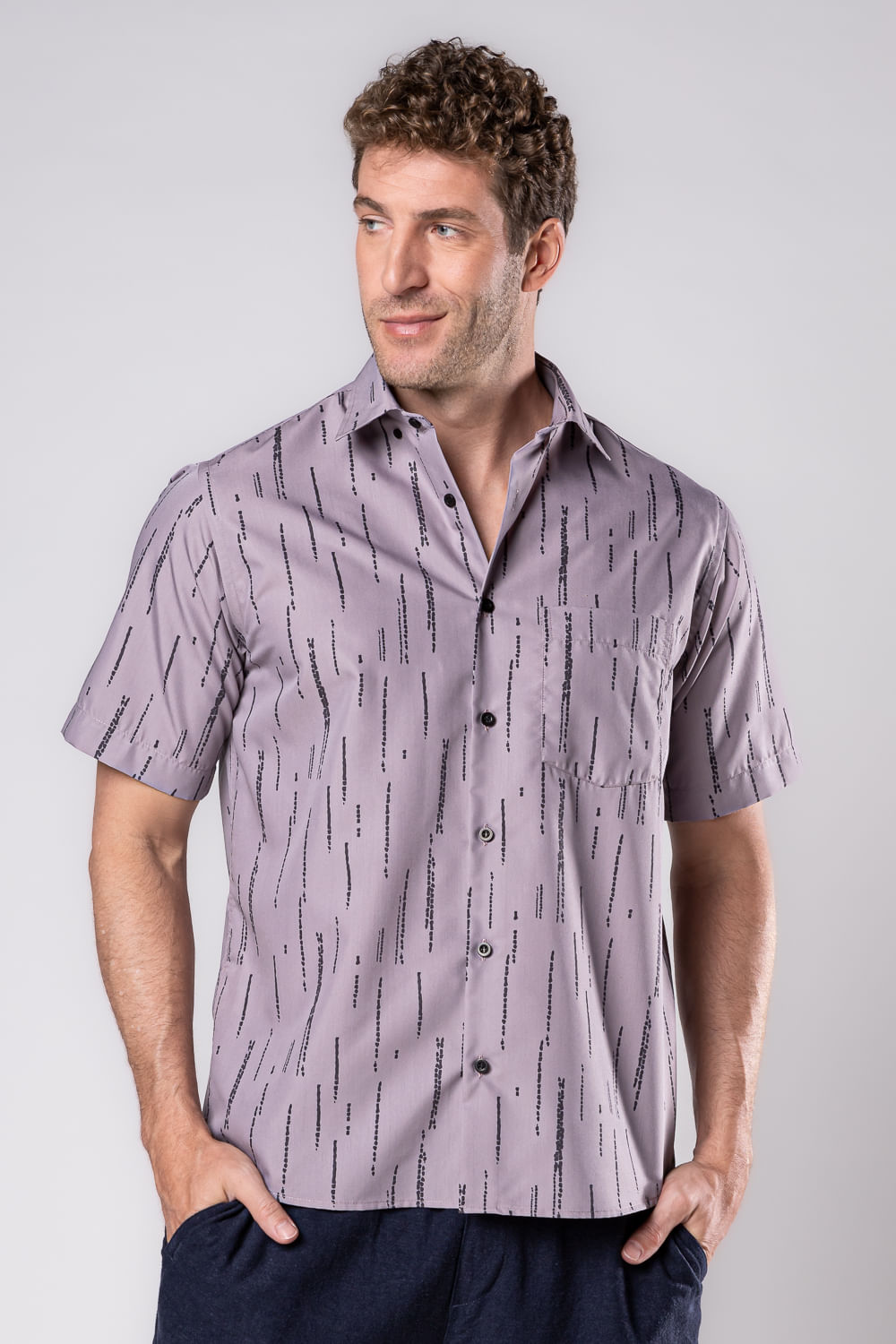 Camisa Estampada Microfibra com Viscose MC Rosa