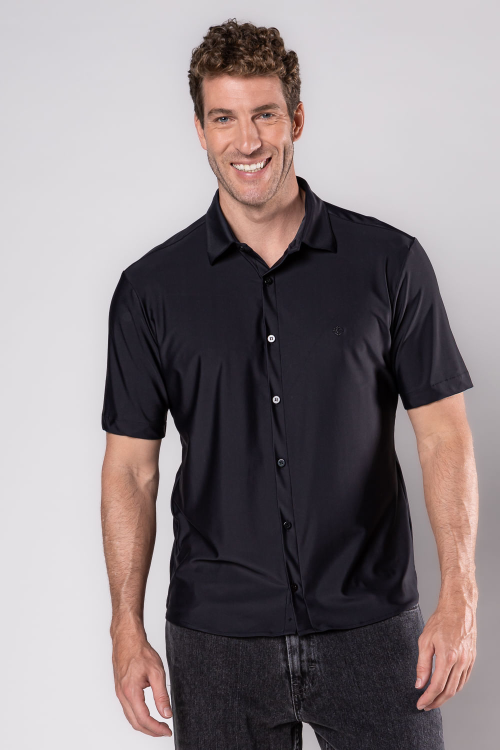 Camisa Slim Bi-Stretch MC Preto