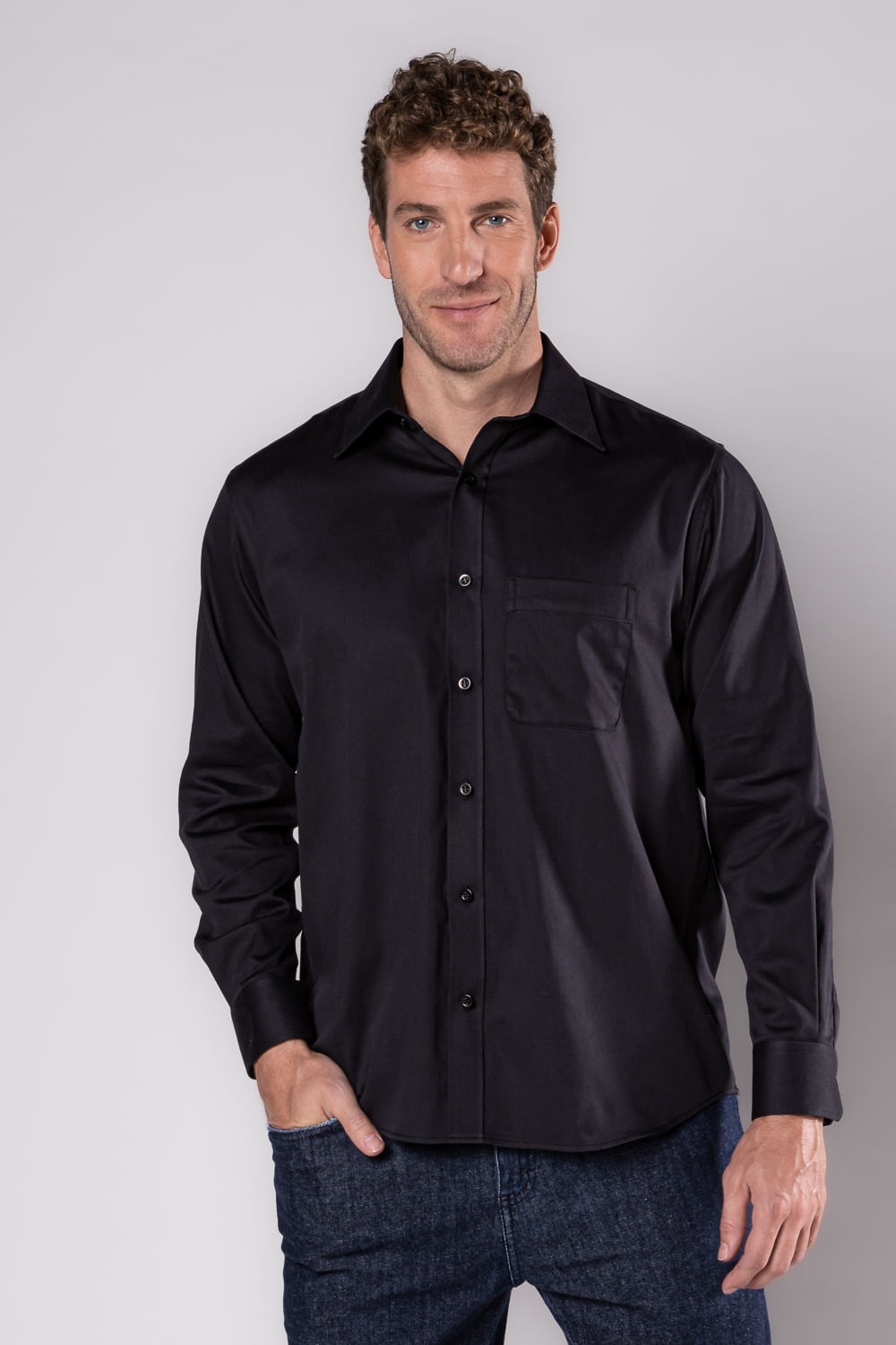 Camisa Social Algodão com Elastano Preto