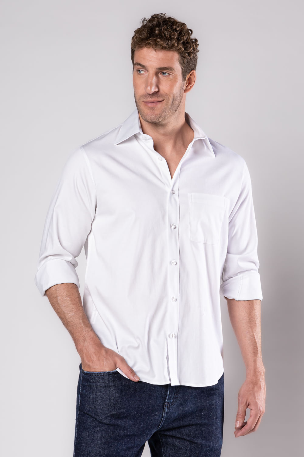 Camisa Social Algodão com Elastano Branco