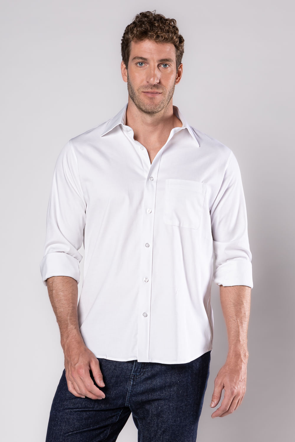 Camisa Social Algodão com Elastano Branco