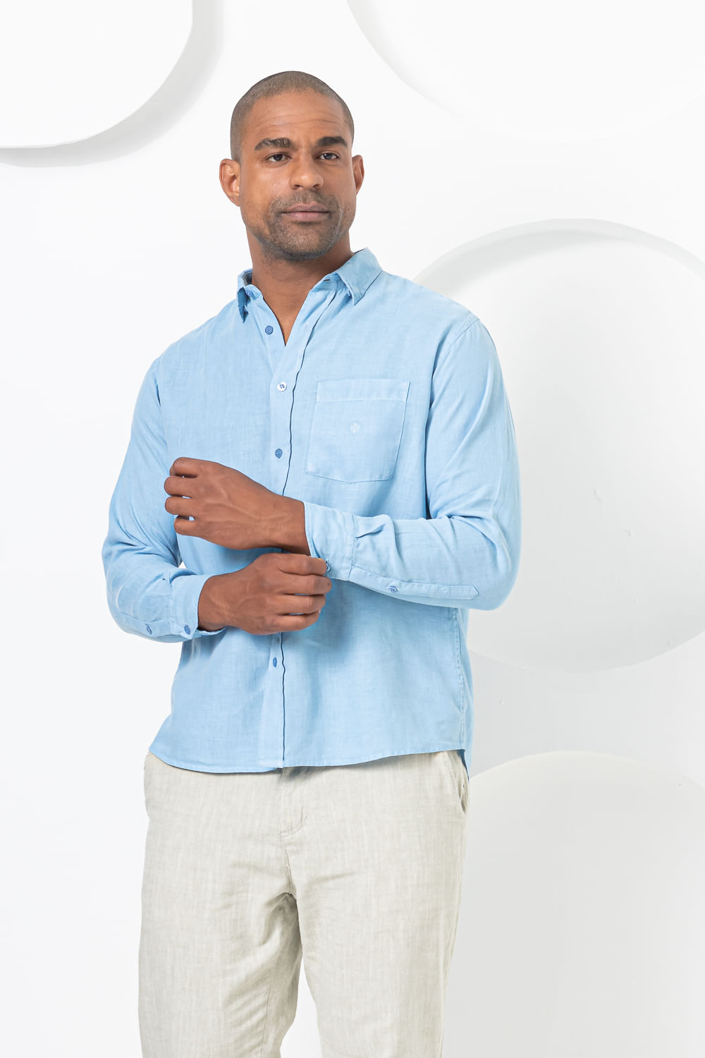 Camisa em Puro Linho ML Azul Claro