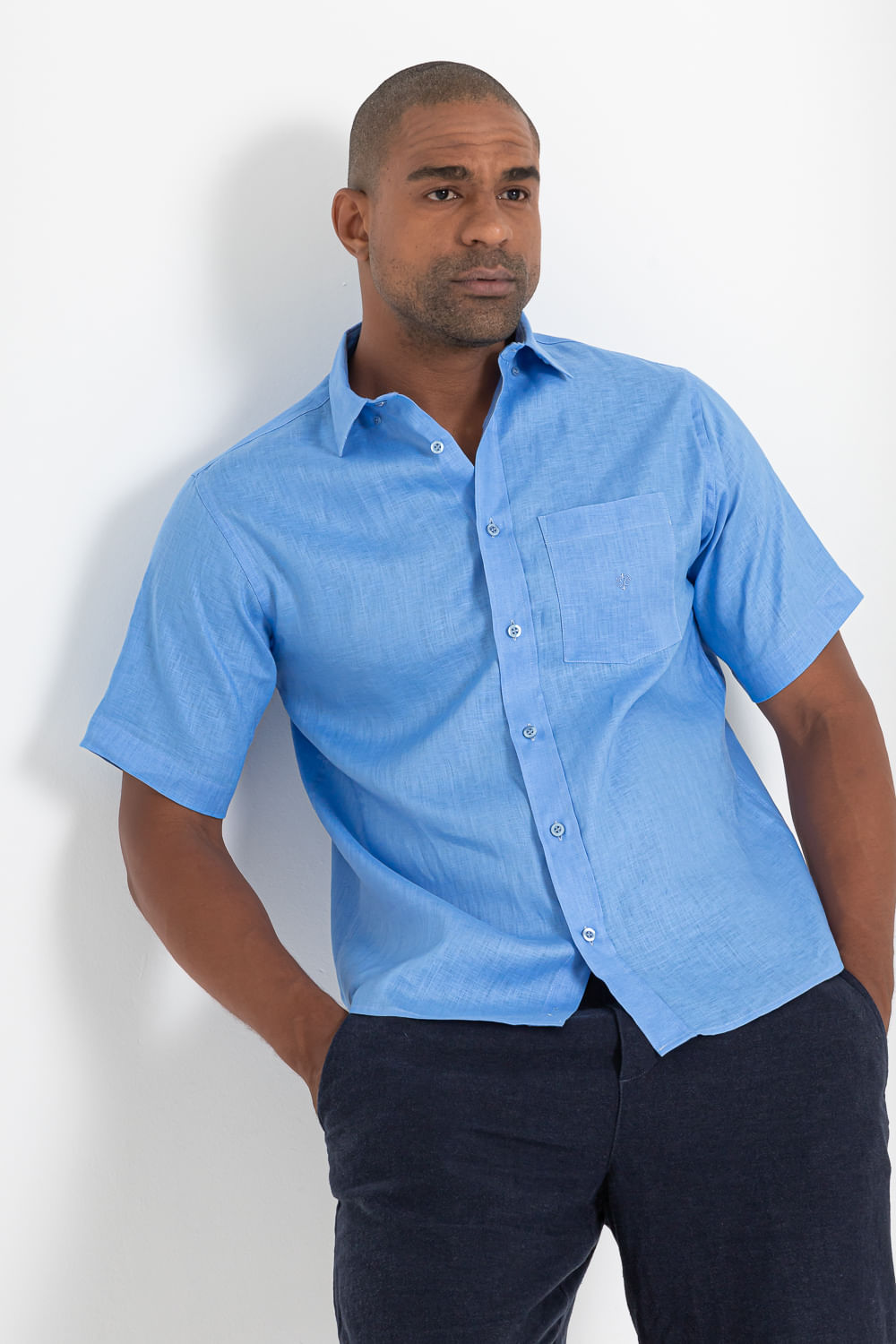 Camisa em Puro Linho MC Azul