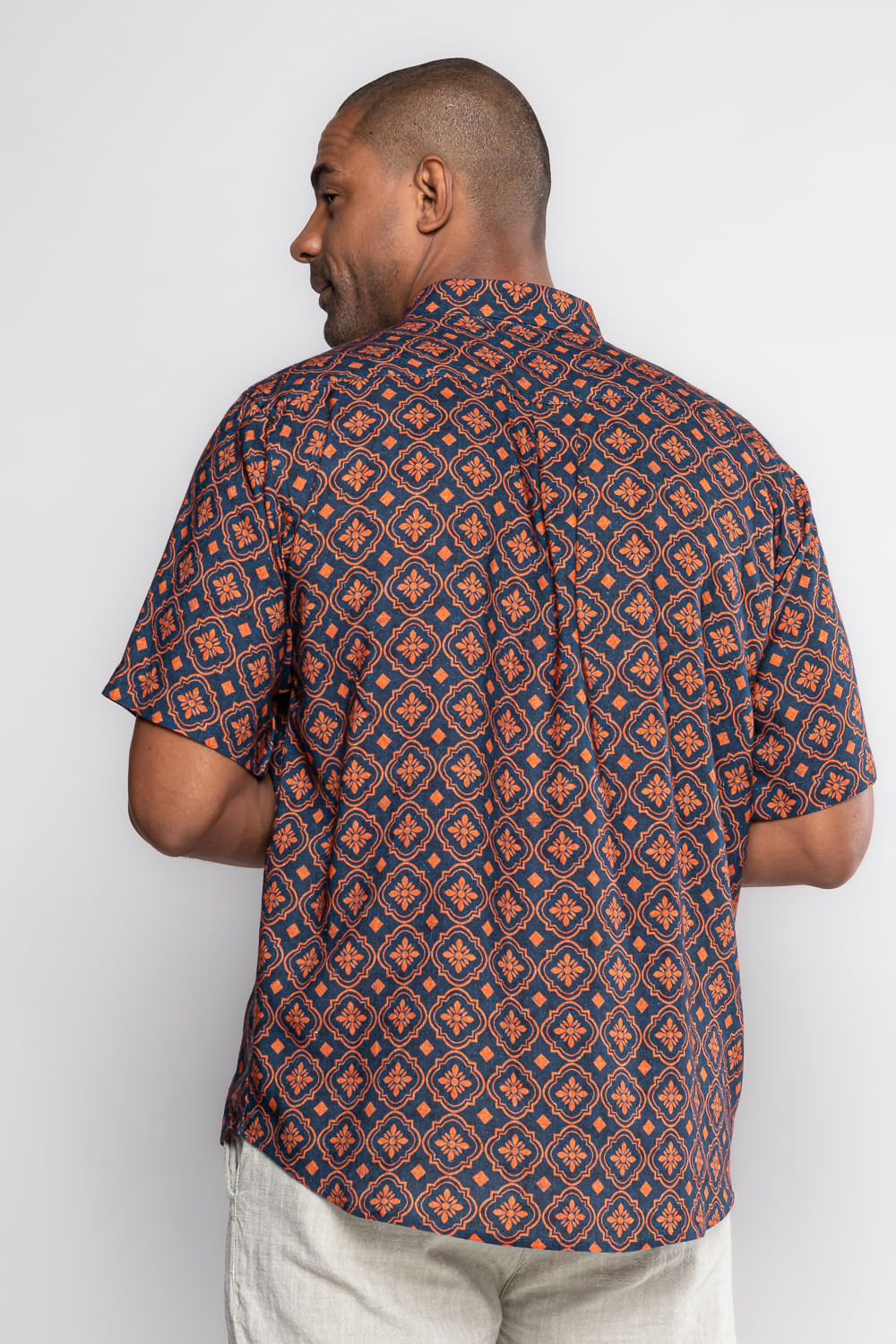 Camisa Estampada Linho c/ Modal MC Laranja