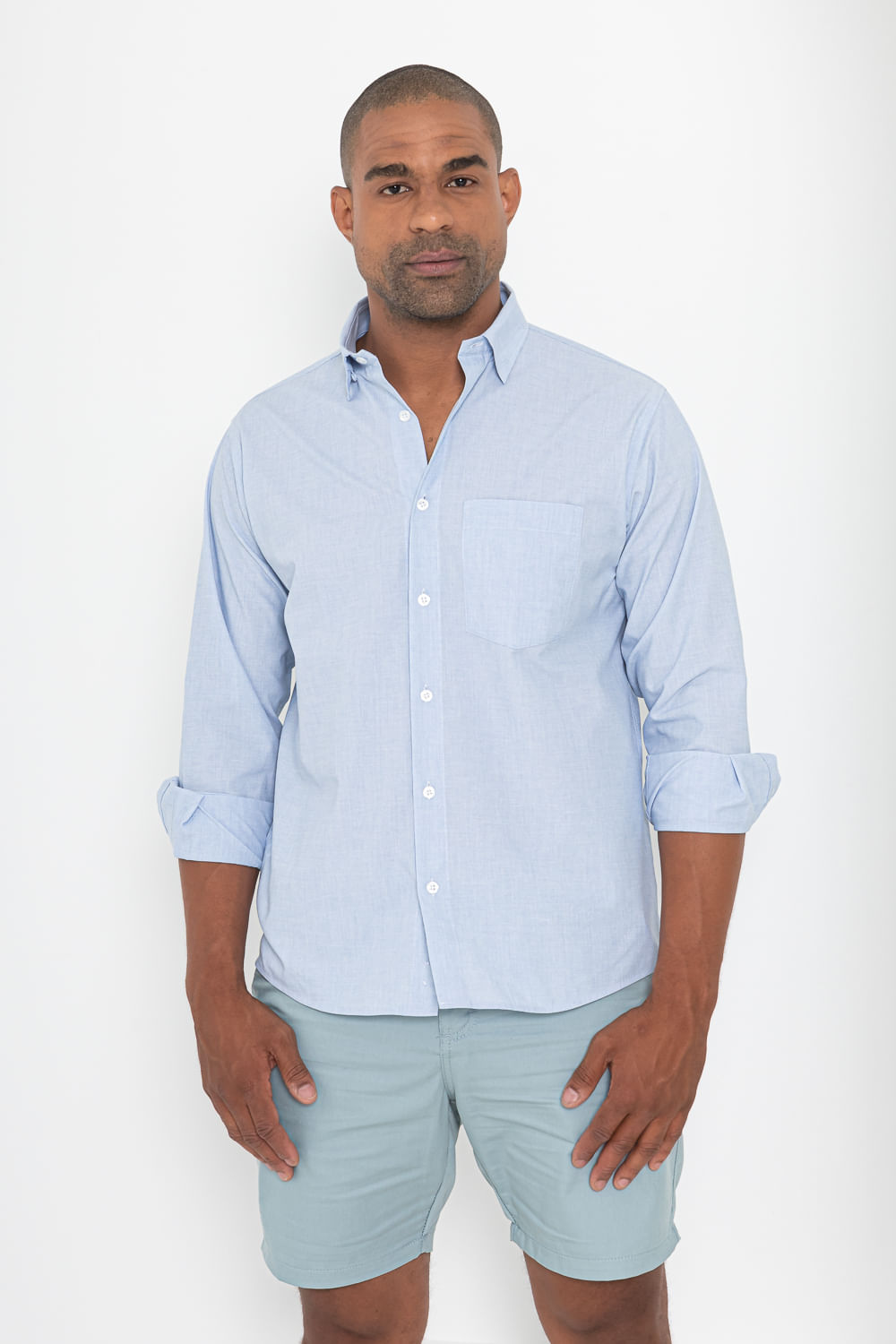 Camisa Social Algodão Misto Azul Claro