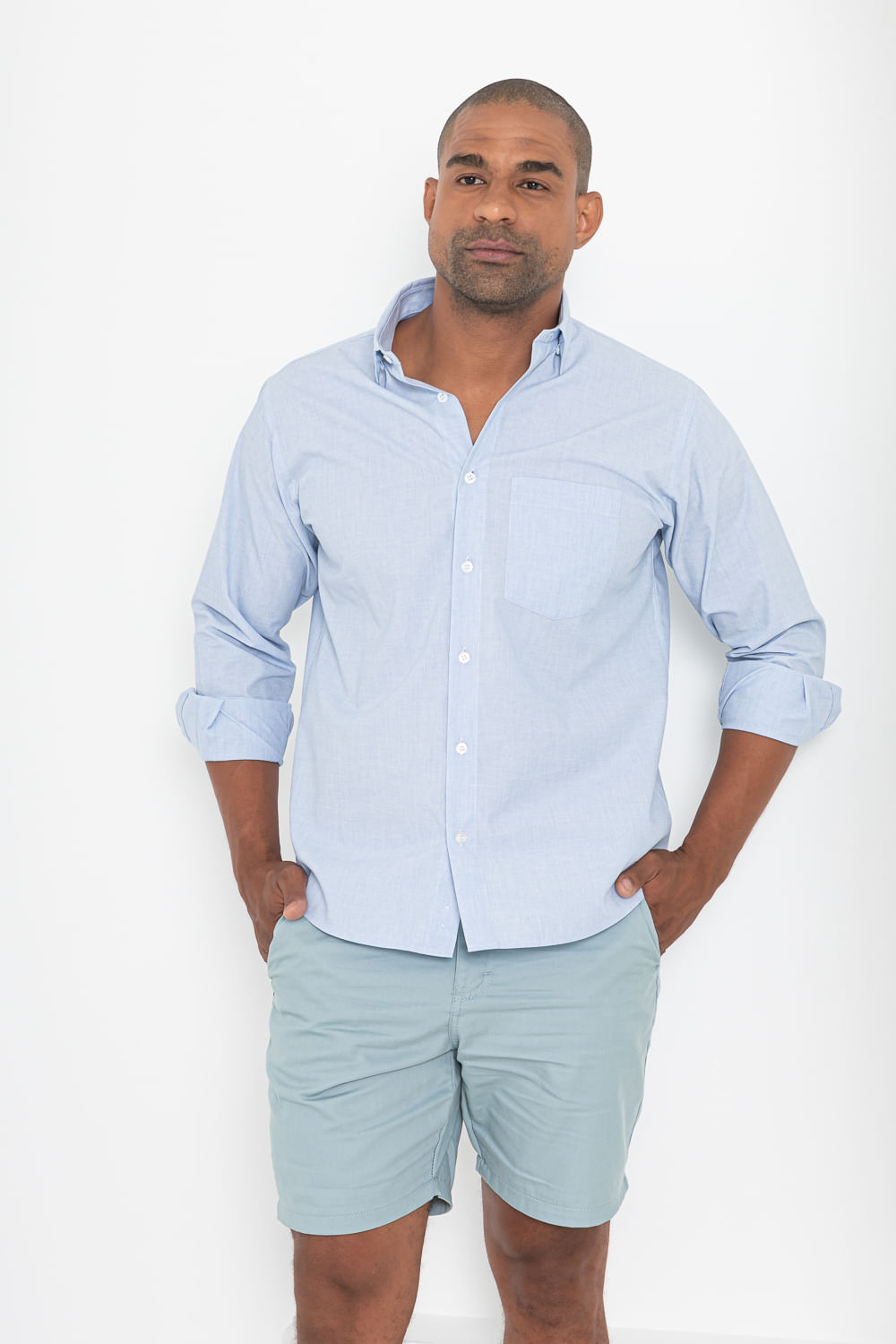 Camisa Social Algodão Misto Azul Claro