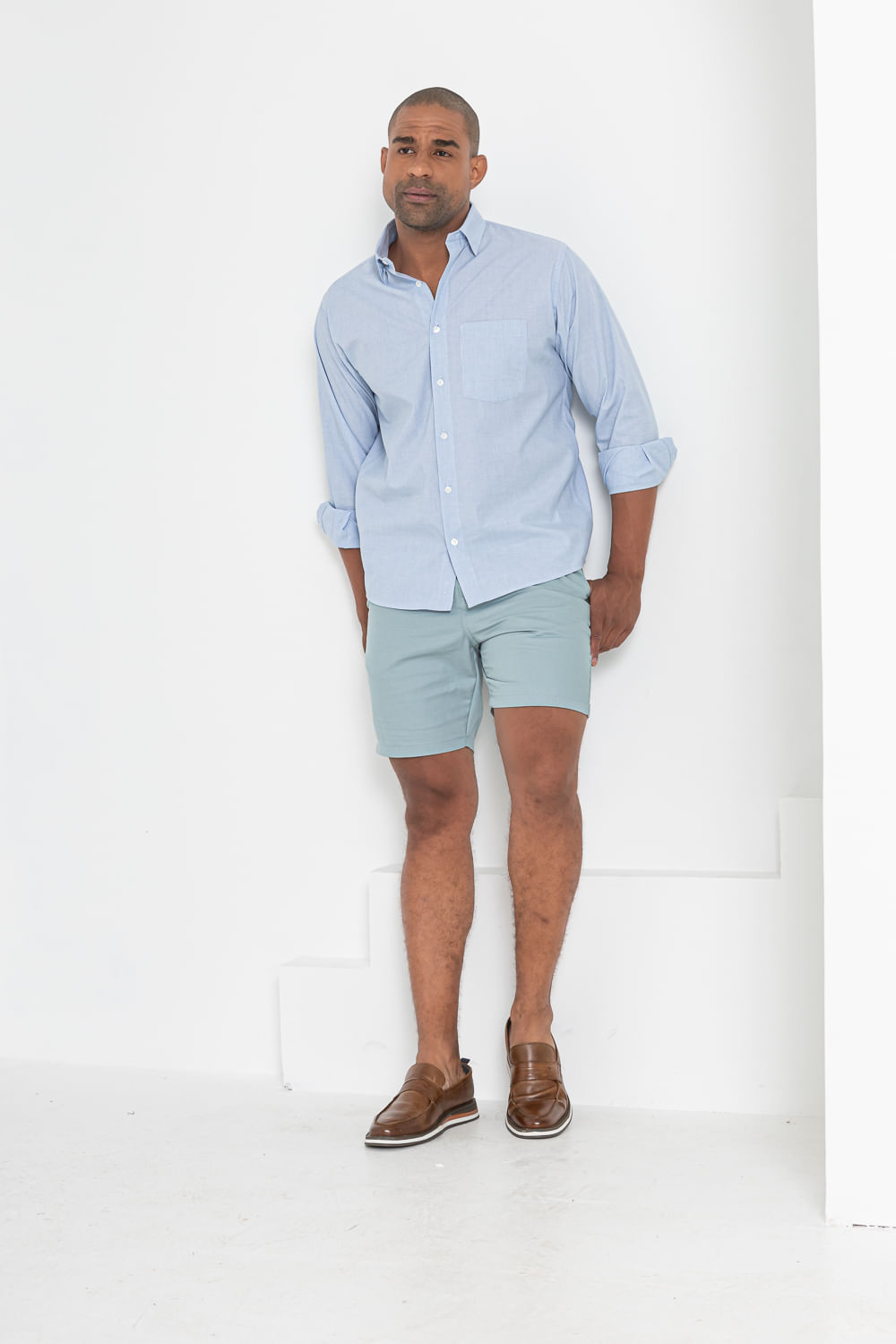 Camisa Social Algodão Misto Azul Claro