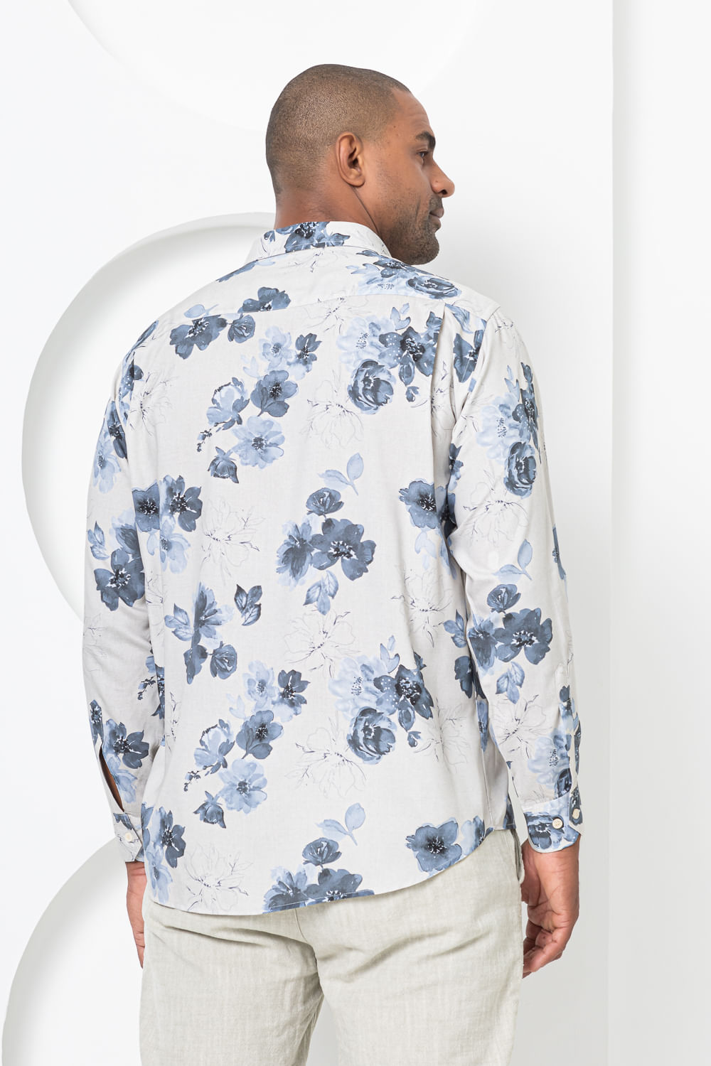 Camisa Estampa Digital Viscose ML Bege