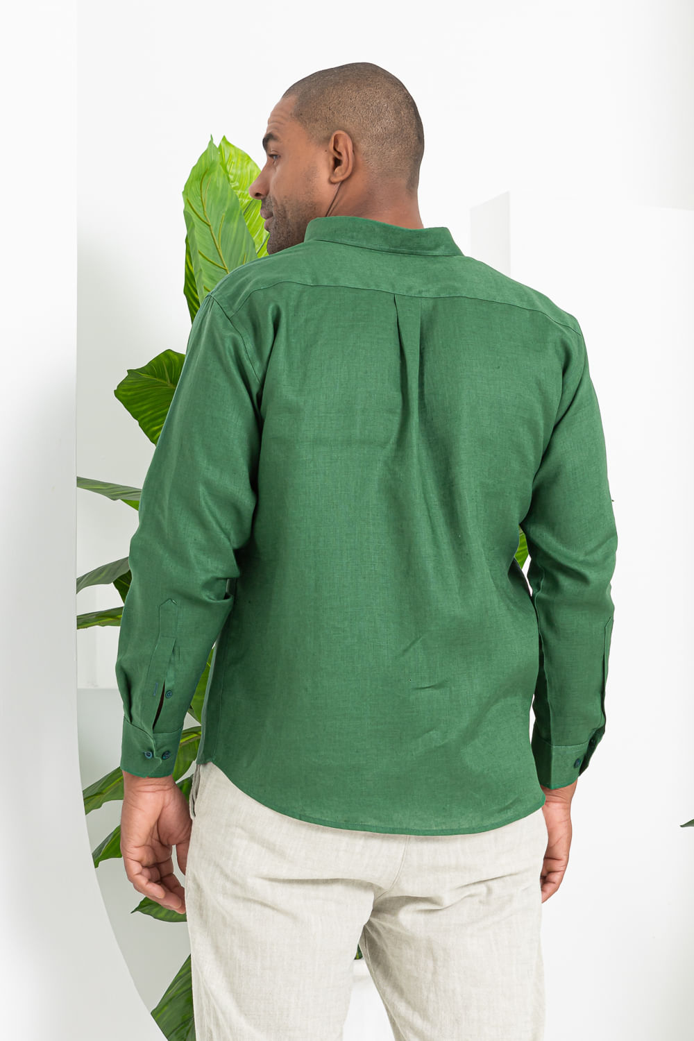 Camisa Puro Linho ML Verde Escuro