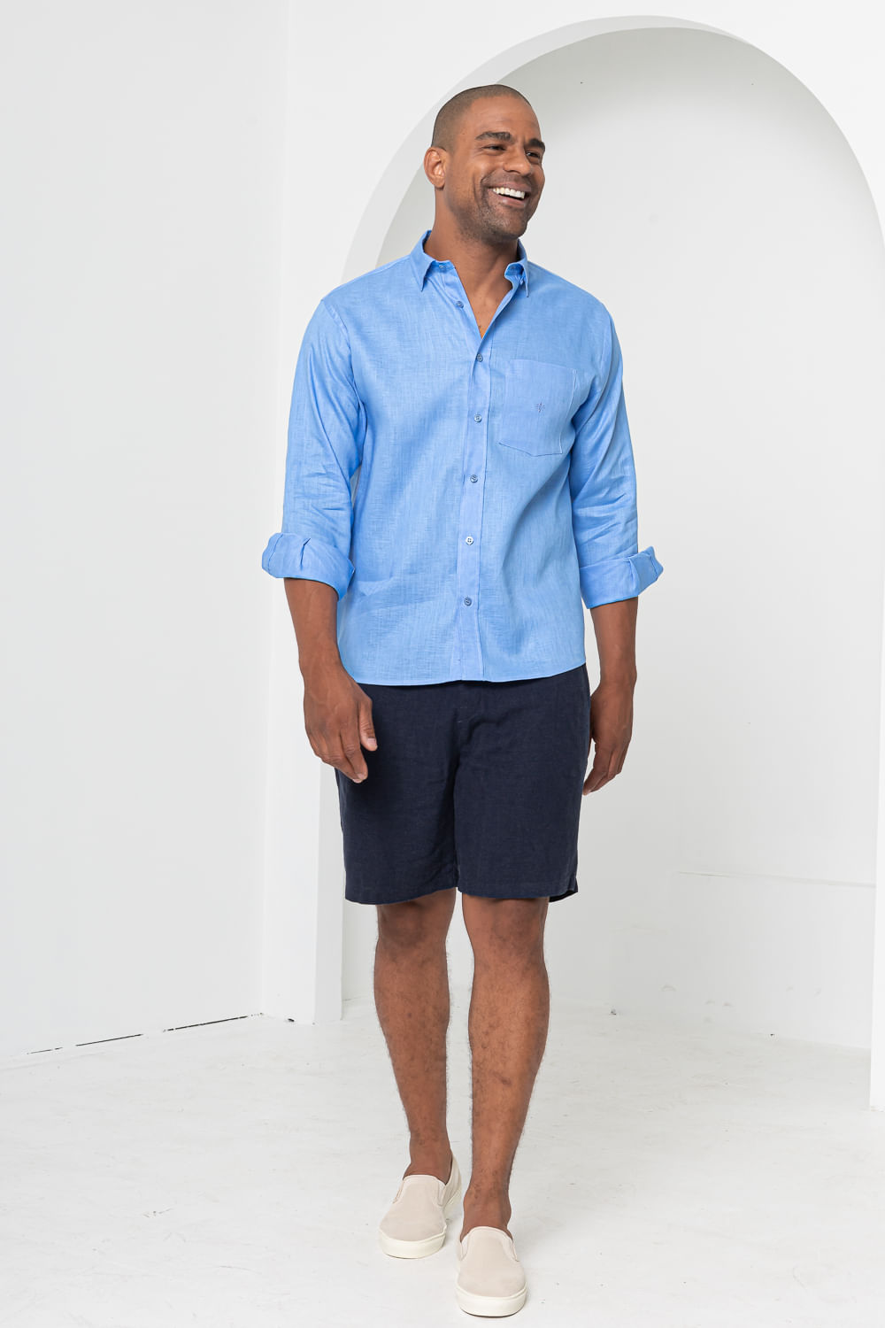Camisa Puro Linho ML Azul