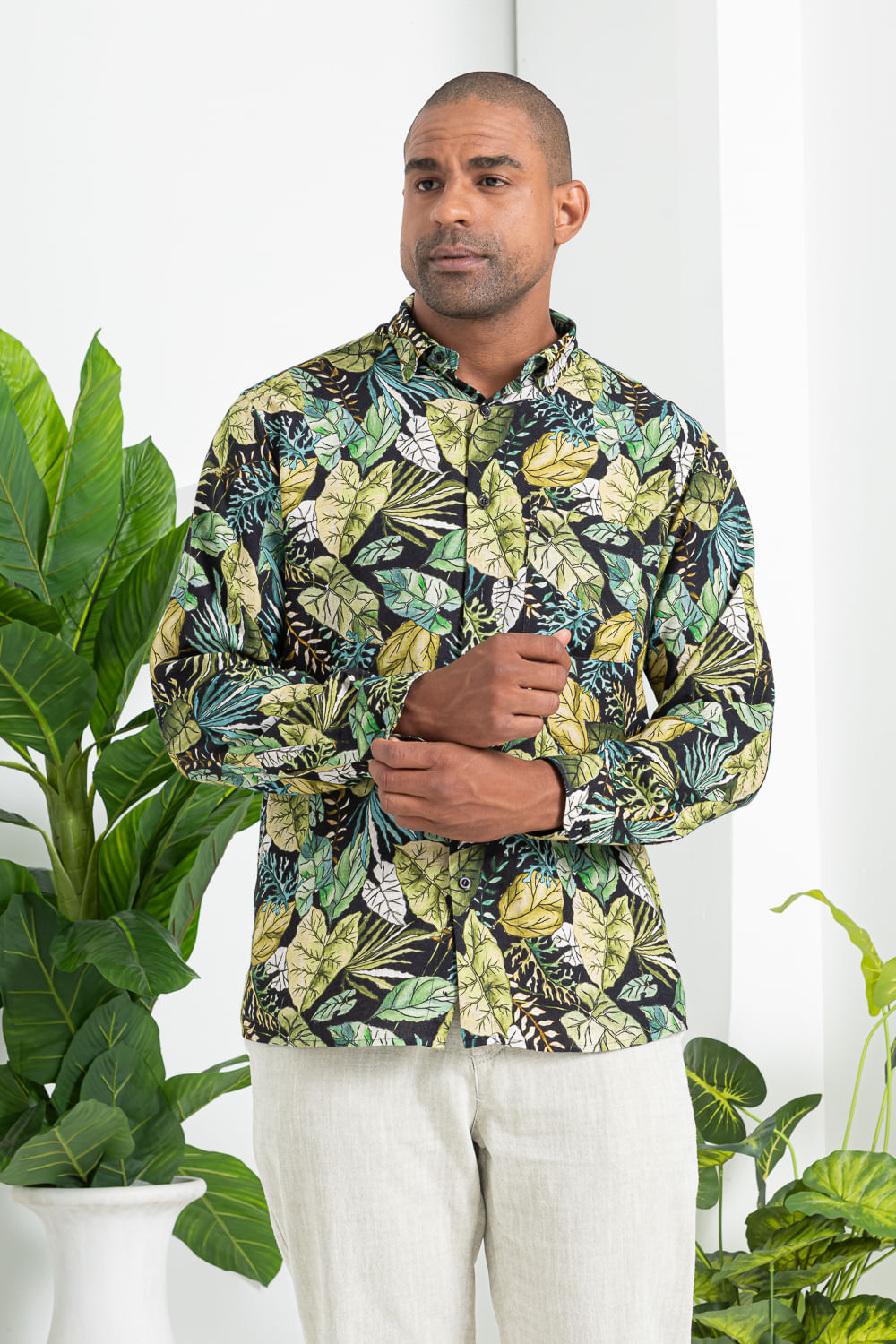 Camisa Estampada Linho C/ Modal ML Verde