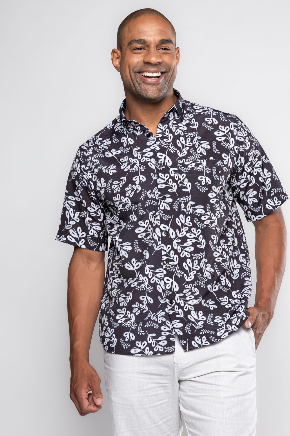 Camisa Estampada Microfibra MC Preto