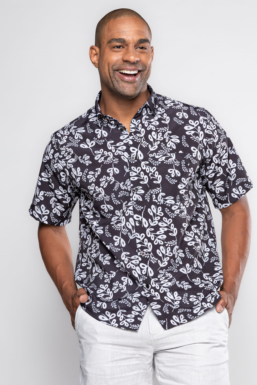 Camisa Estampada Microfibra MC Preto