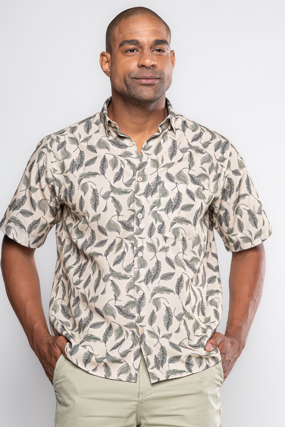 Camisa Estampada Microfibra MC Verde Escuro