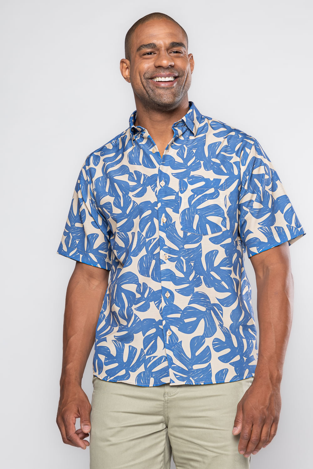 Camisa Estampada Microfibra MC Bege
