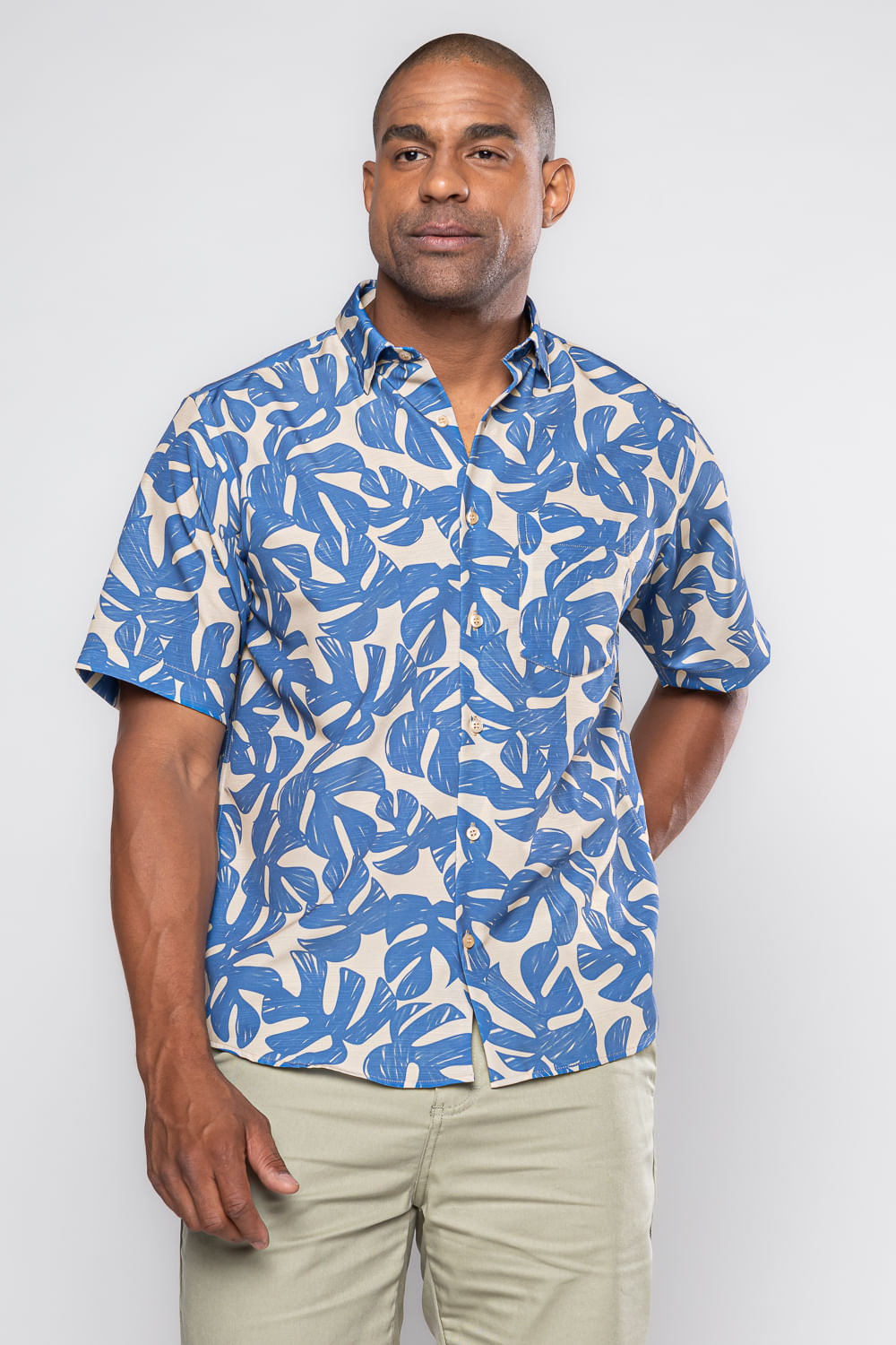Camisa Estampada Microfibra MC Bege