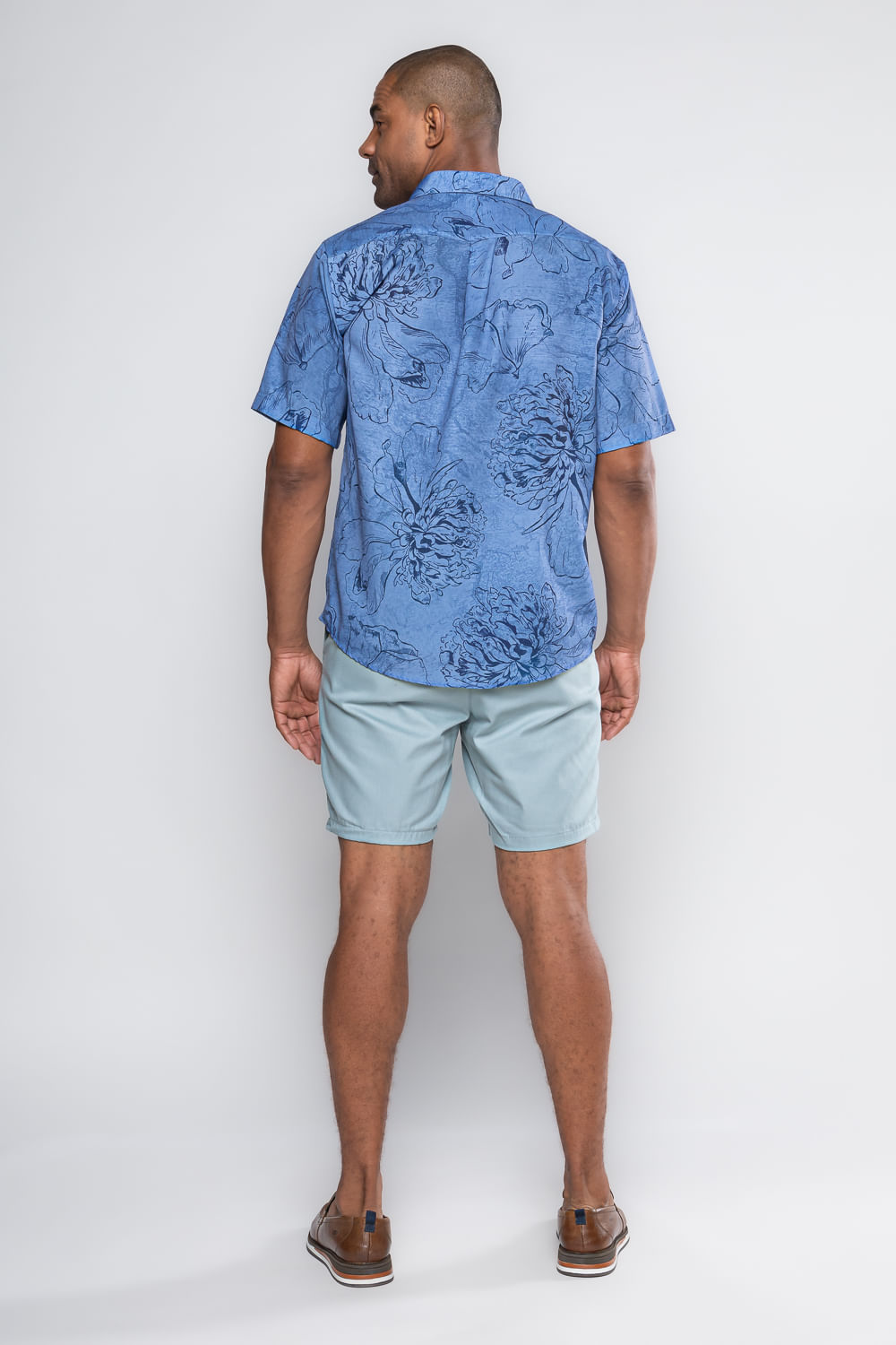 Camisa Estampada Microfibra MC Azul