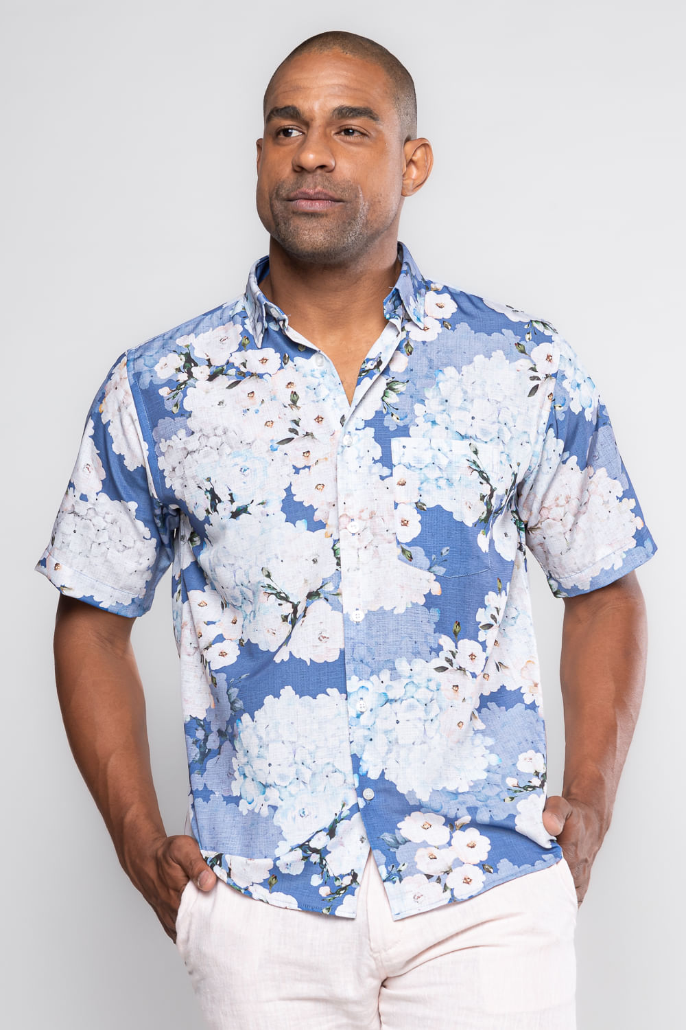 Camisa Estampada Microfibra MC Salmão