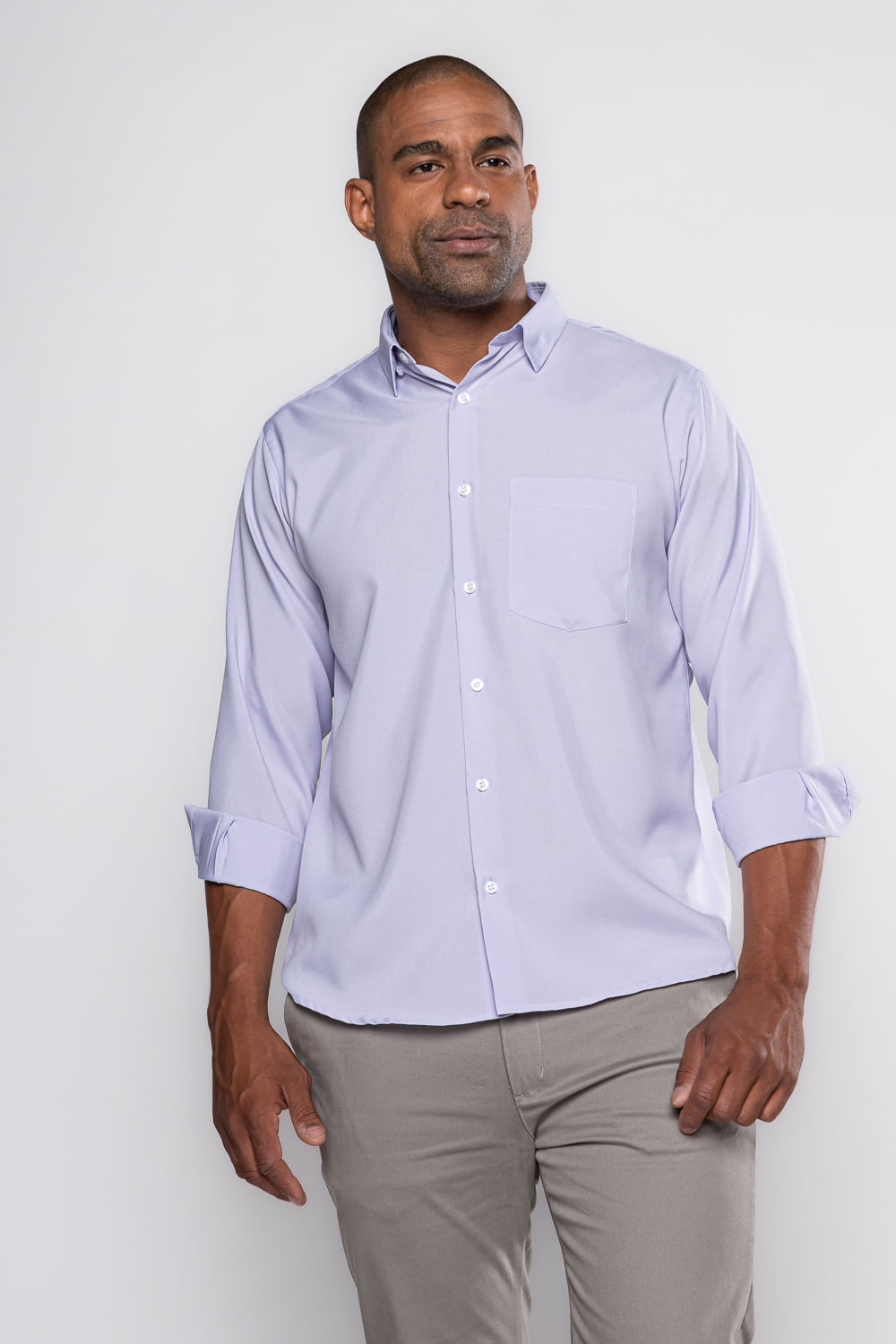 Camisa Maquinetada Slim Social Algodão Misto Lilás