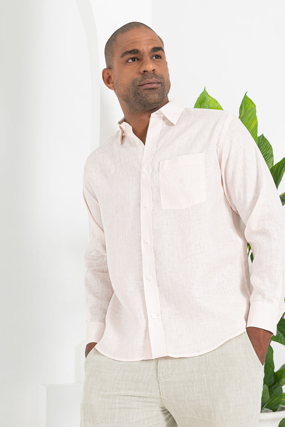 Camisa Puro Linho ML Rosa