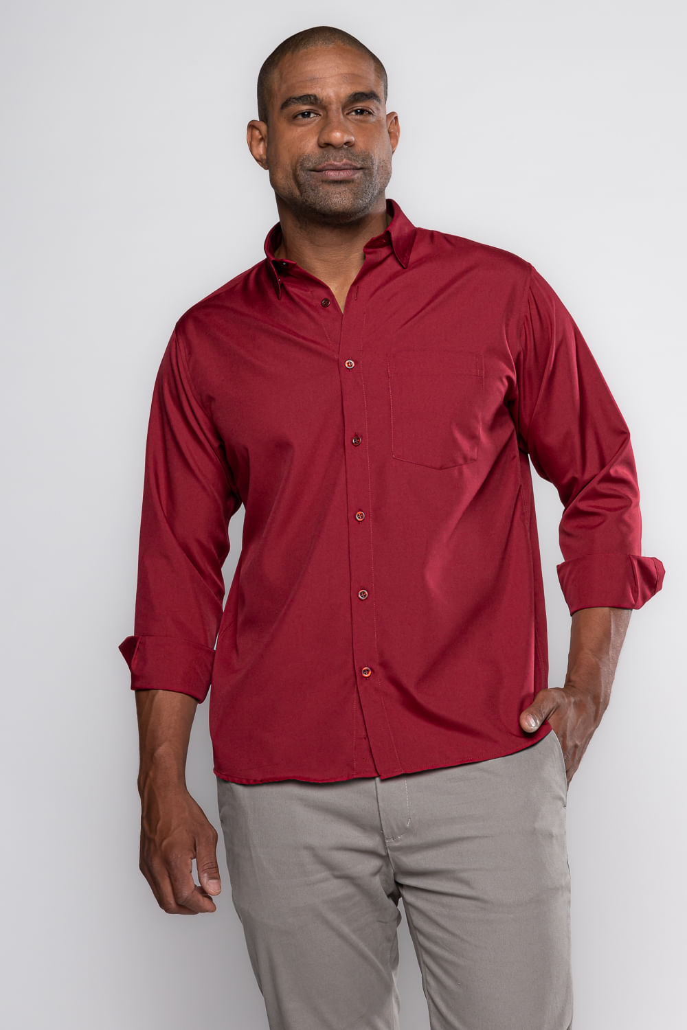 Camisa Microfibra ML Bordo