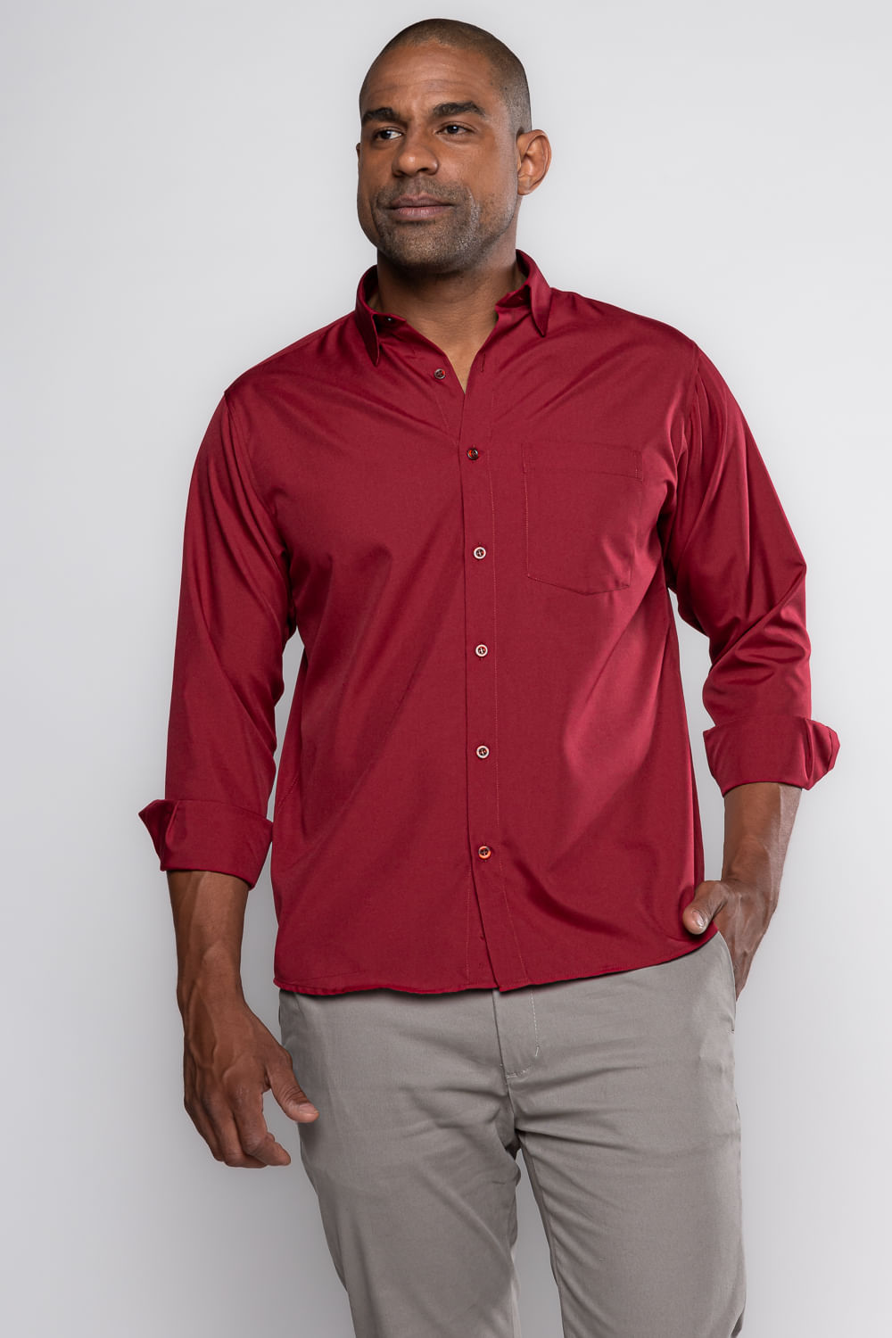 Camisa Microfibra ML Bordo