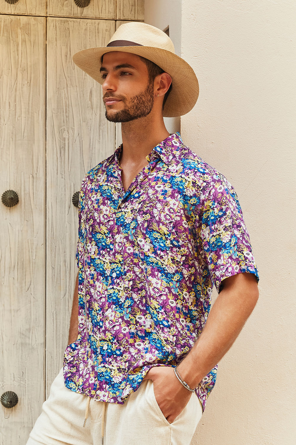 Camisa Estampada Viscose MC Rosa