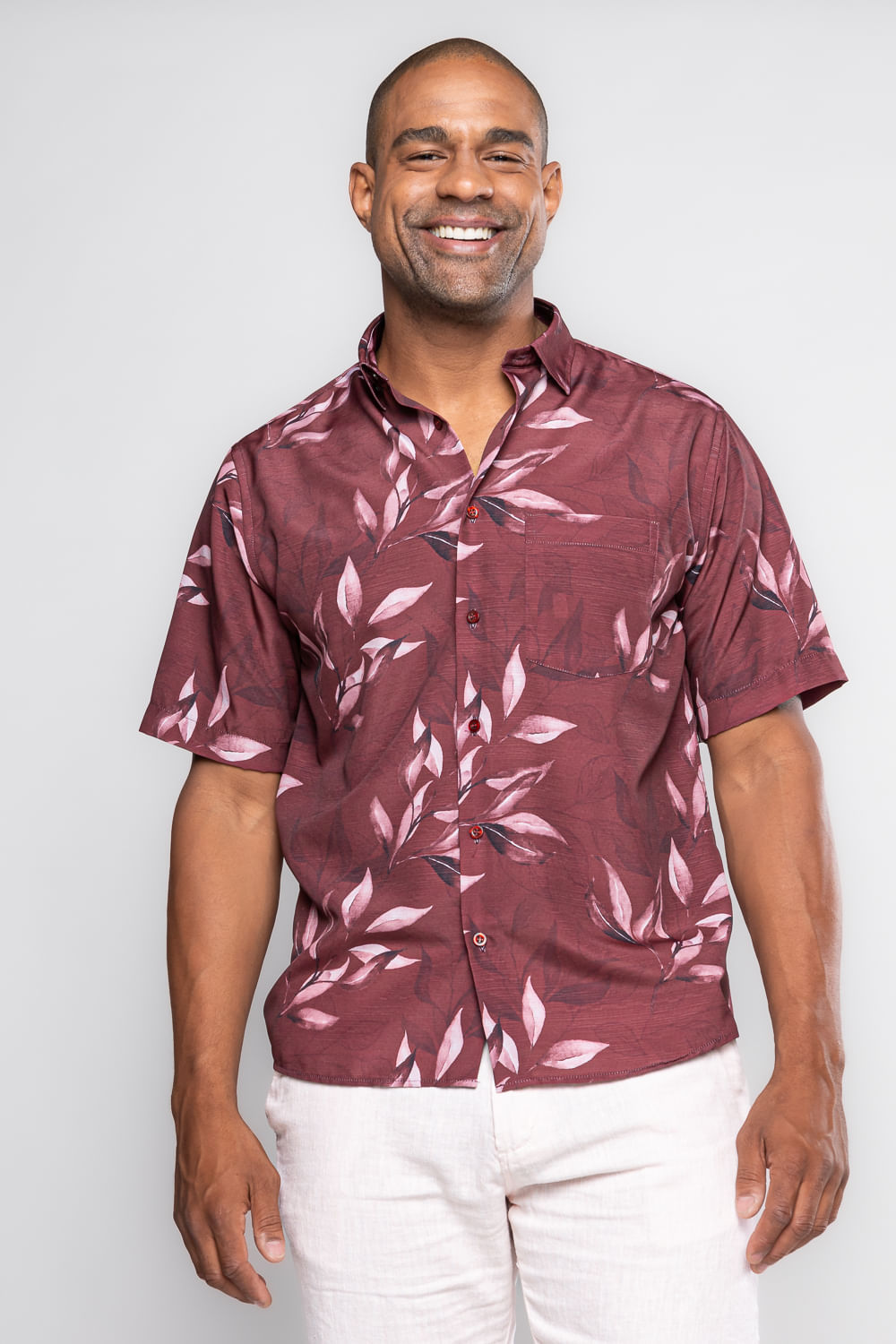 Camisa Estampada Microfibra MC Bordo