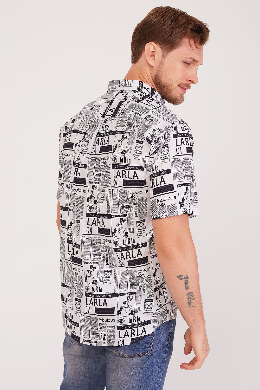 Camisa Estampada Algodão c/ Viscose MC Preto