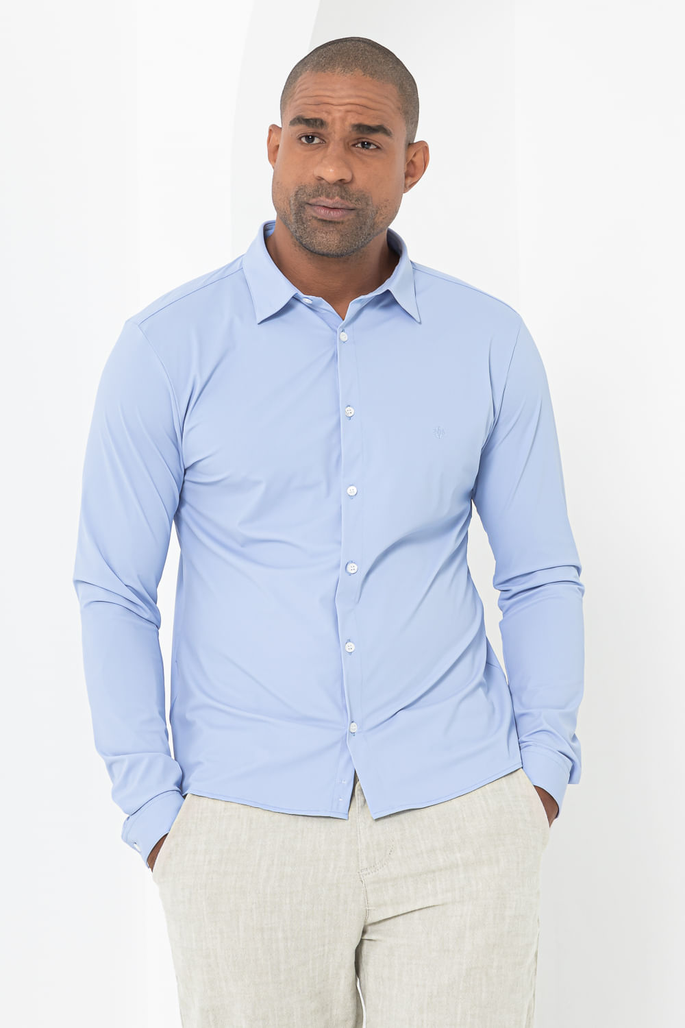 Camisa Social Slim Bi-Stretch Azul Claro