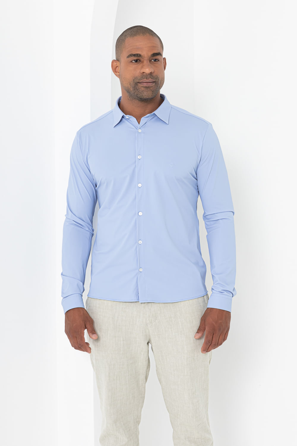 Camisa Social Slim Bi-Stretch Azul Claro