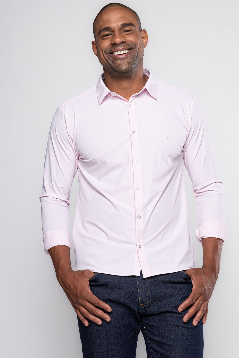 Camisa Social Slim Bi-Stretch Rosa