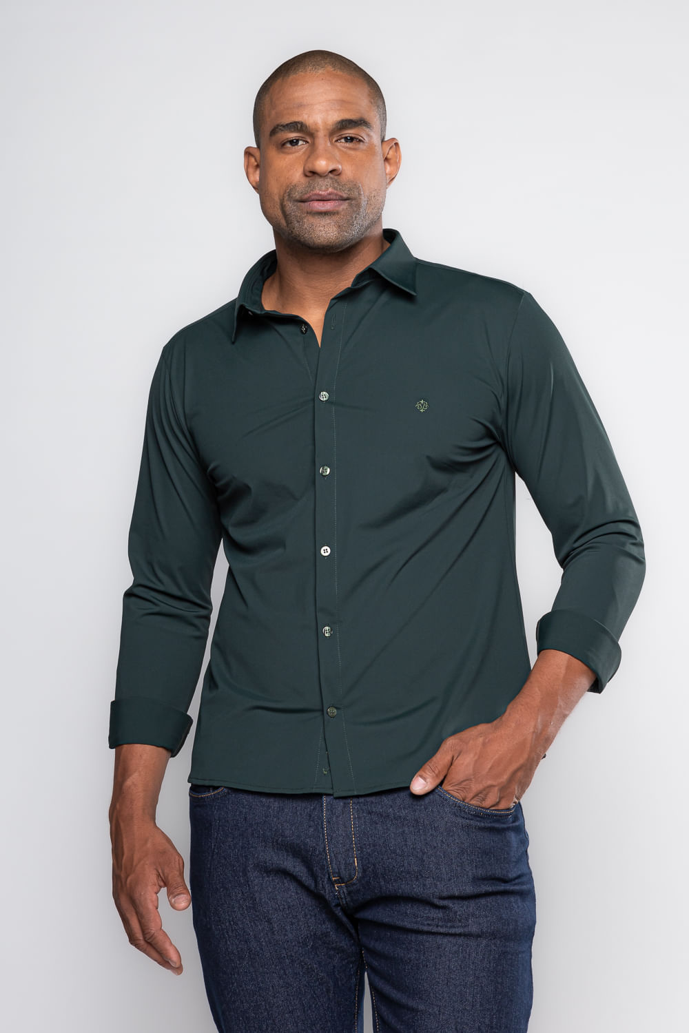 Camisa Social Slim Bi-Stretch Verde Escuro