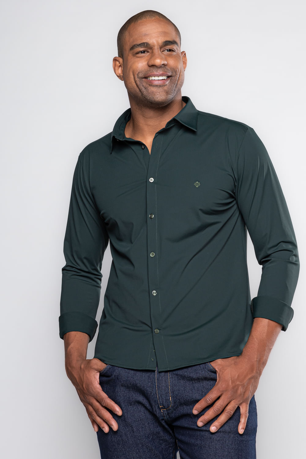 Camisa Social Slim Bi-Stretch Verde Escuro