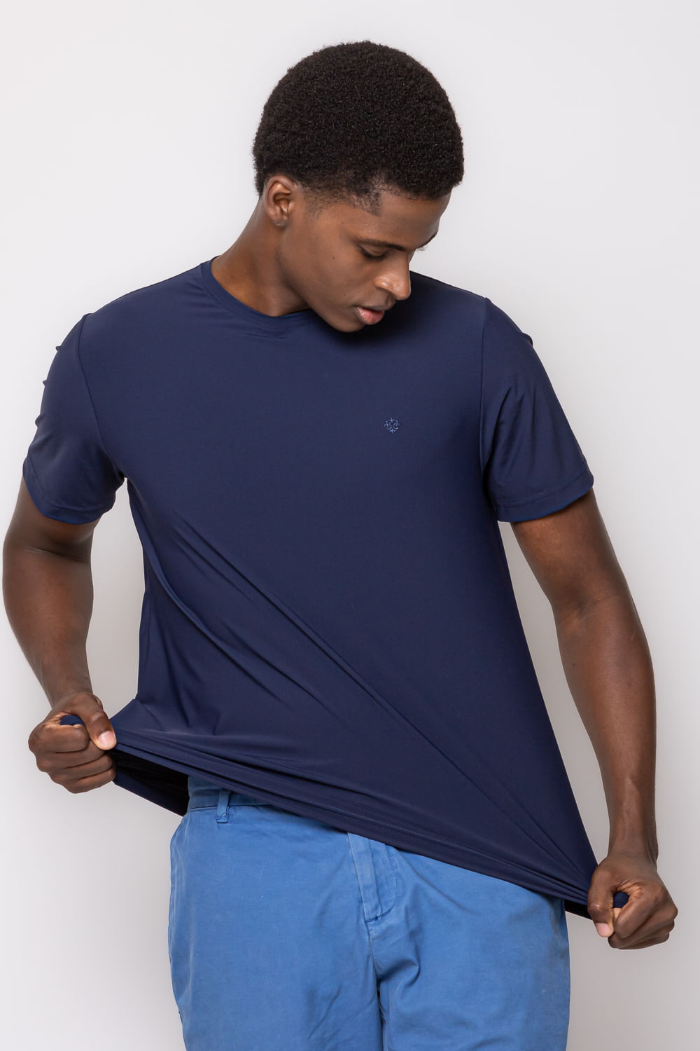Camiseta Slim Bi-Stretch MC Azul Escuro