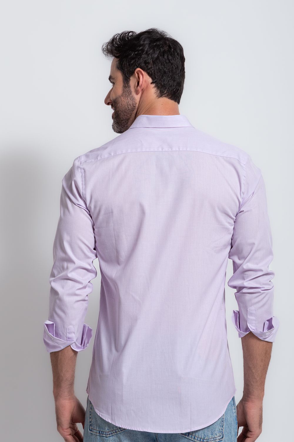 Camisa Social Slim Comfort Listrada Algodão Rosa