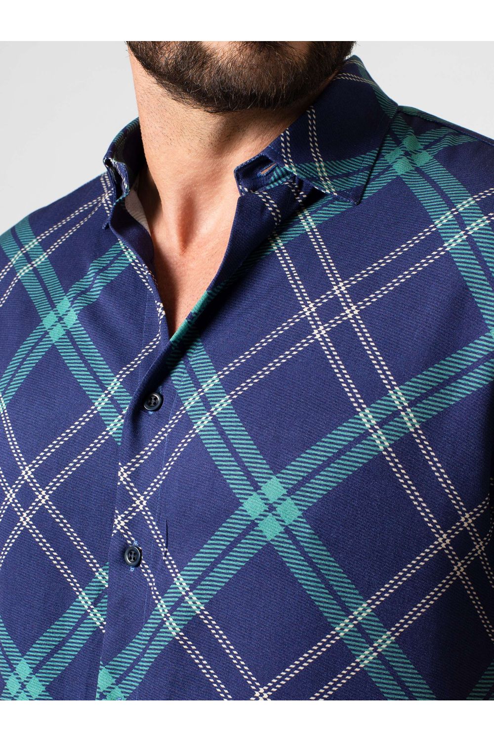 Camisa Estampa Digital em Viscose MC Azul Escuro